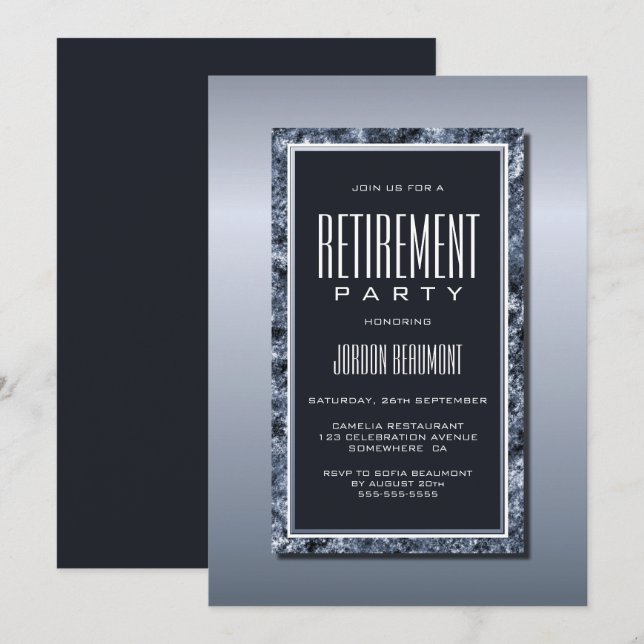 Sophisticated Silver and Grey Retirement Party Invitation (Front/Back)