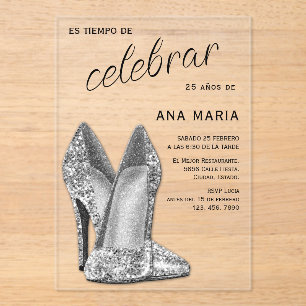 Sophisticated Silver Spanish Feminine Birthday Acrylic Invitations
