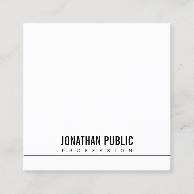 Sophisticated Simple Design Modern BW Trendy Plain Square Business Card (Front)