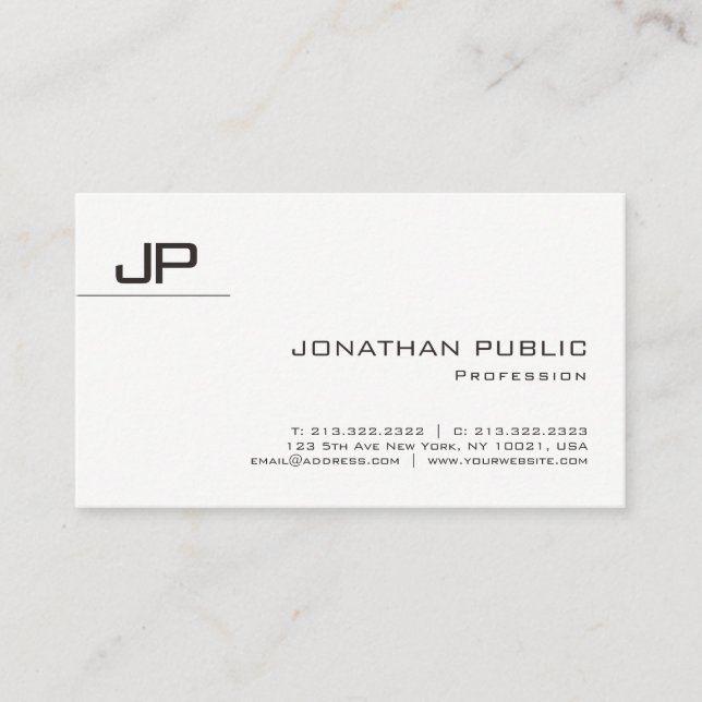 Sophisticated Sleek Monogram Design Modern Plain Business Card (Front)