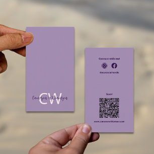 Sophisticated Solid Violet QR Code Social Business Card