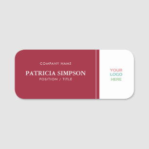 Sophisticated Spicy Dark Red, White: Unique Modern Name Tag