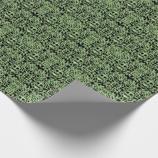 Sophisticated swirls |  black and green  wrapping paper (Corner)