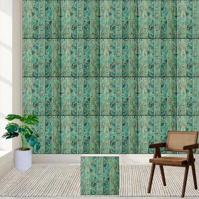 Sophisticated Teal and Gold Greek Key Pattern Tile (Sophisticated Teal and Gold Greek Key Pattern Tile)