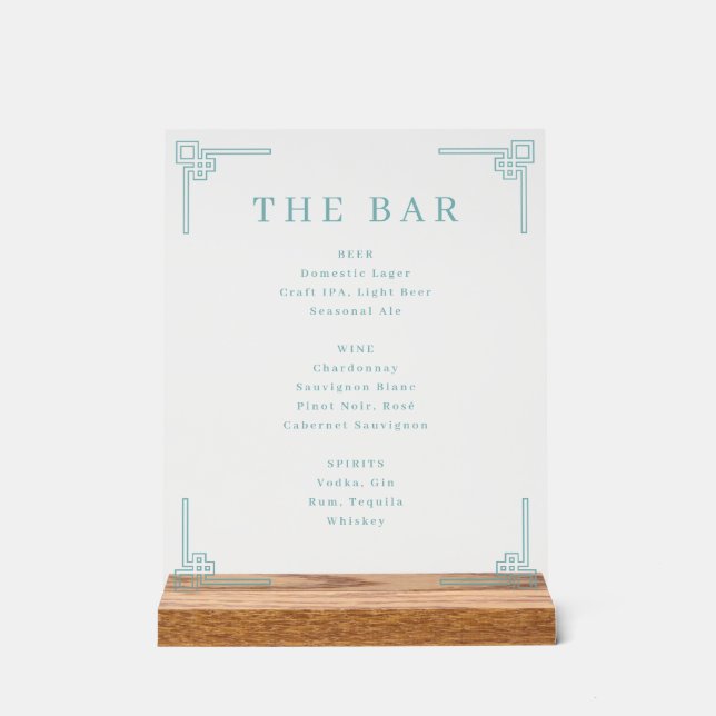 Sophisticated Teal Geometric Bar Menu (Recto)