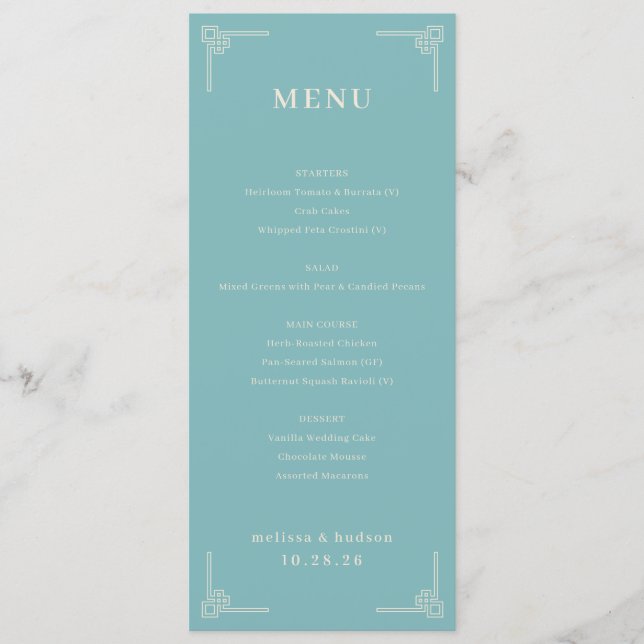 Sophisticated Teal Geometric Menu (Front)