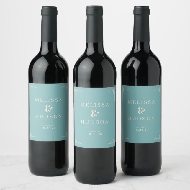 Sophisticated Teal Geometric Motions Wine Label (Bottles)