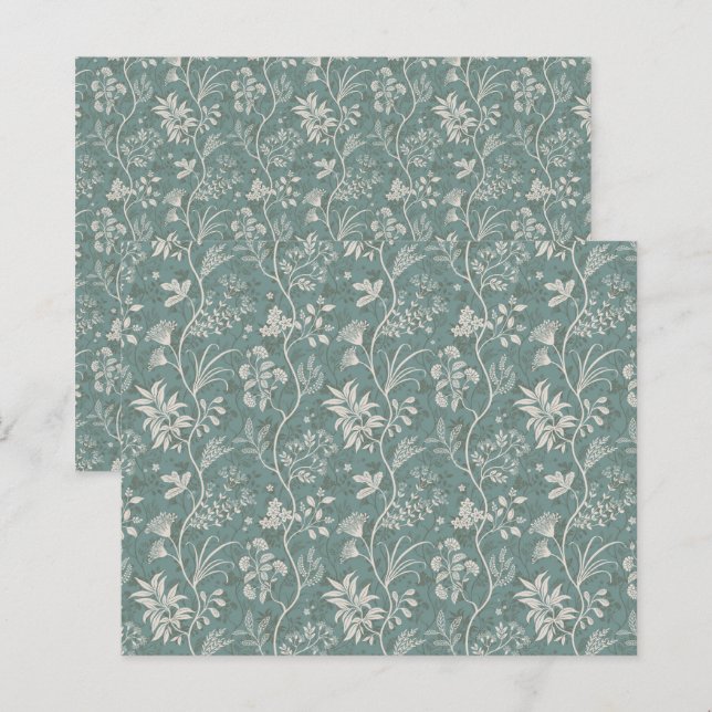 Sophisticated Teal Green Botanical Scrapbook Paper (Front/Back)