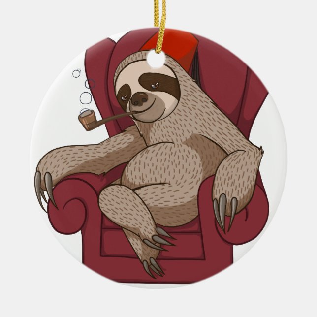 Sophisticated Three Toed Sloth Ceramic Ornament (Front)