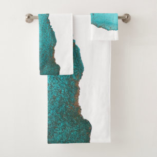 Sophisticated Trendy Teal Black white Abstract Bath Towel Set