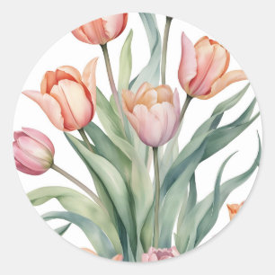 Sophisticated Tulip with Watercolor Classic Round Sticker