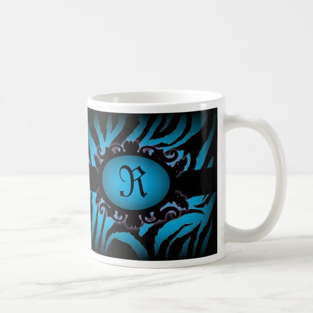 Sophisticated turquoise Zebra Print monogram Coffee Mug (Right)
