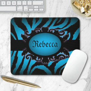 Sophisticated turquoise Zebra Print monogram Mouse Pad