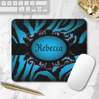 Sophisticated turquoise Zebra Print monogram Mouse Pad
