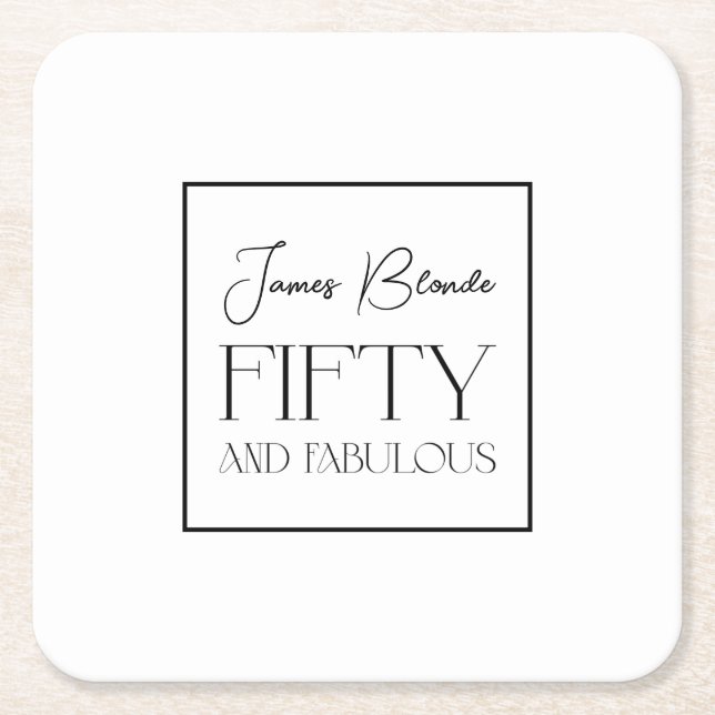 Sophisticated Typography Fiftieth Birthday Party Square Paper Coaster (Front)