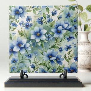 Sophisticated Vintage Serene Blue Flowers Tile