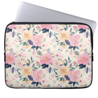 Sophisticated Watercolor Floral Pink Blossoms Laptop Sleeve