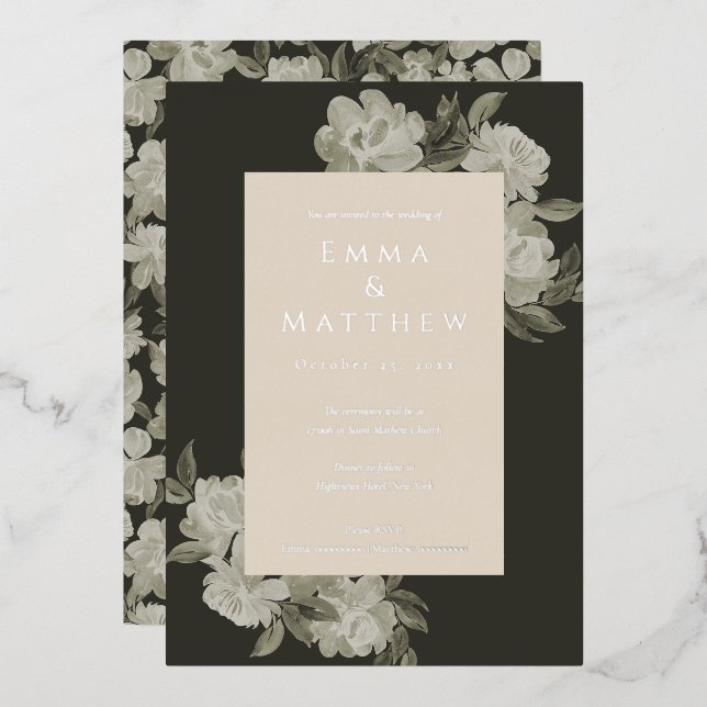 Sophisticated Watercolor Flowers Green Background (Front/Back)