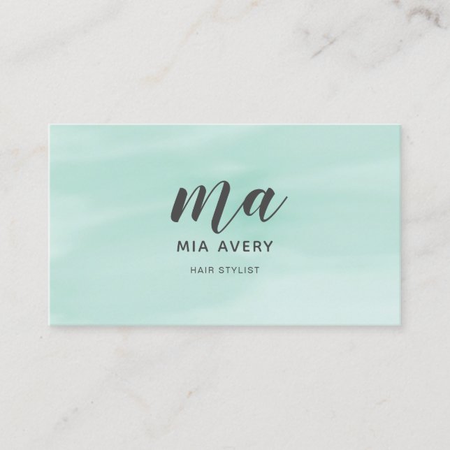 Sophisticated watercolor mint simple business card (Front)