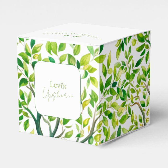 Sophisticated watercolor tree Upsherin Upshernish Favor Box (Front Side)