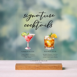 Sophisticated Wedding Signature Cocktails Menu Acrylic Sign