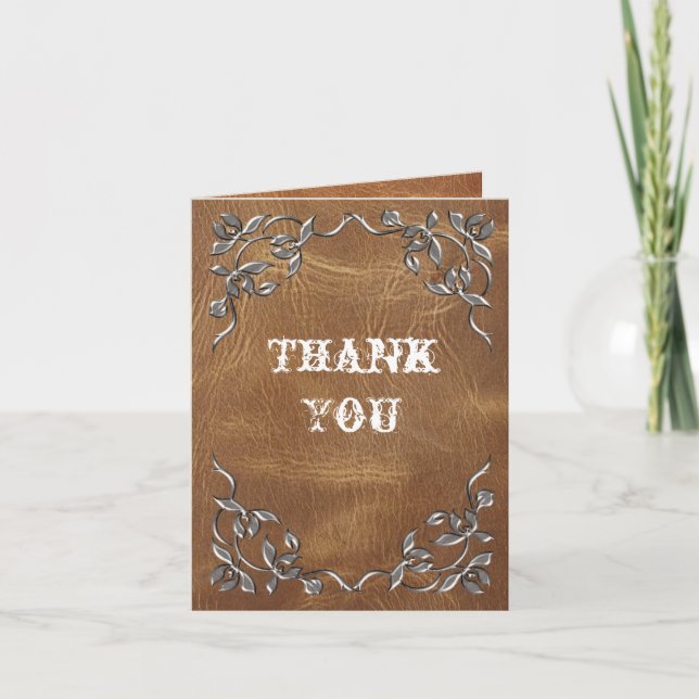 Sophisticated Western Leather Wedding Thank You Card (Front)
