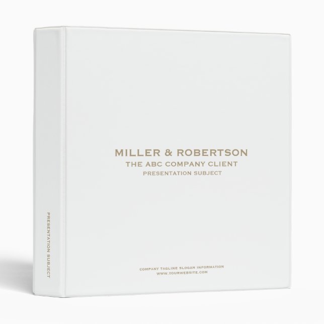 Sophisticated White and Gold Business Presentation Binder (Front/Spine)
