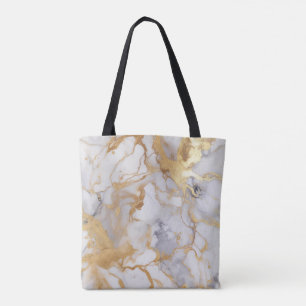 Sophisticated White and Gold Marble Effect Tote Bag