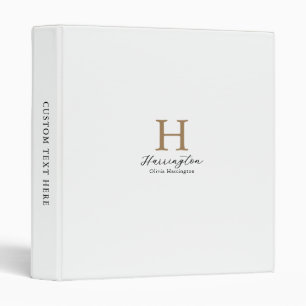 Sophisticated White and Gold Monogram Binder