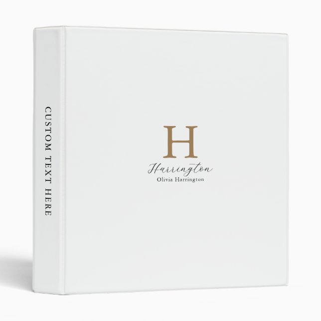 Sophisticated White and Gold Monogram Binder (Front/Spine)