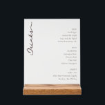 Sophisticated White Minimalist Menu Sign<br><div class="desc">This elegant wedding menu card features a minimalist design with a clean white background, creating an airy and sophisticated atmosphere. The layout is divided into three sections—Beer, Wine, and Spirits—each clearly labeled in uppercase sans-serif font for easy reading. A stylish cursive script spells out "Drinks" vertically on the left side,...</div>