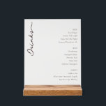Sophisticated White Minimalist Menu Sign<br><div class="desc">This elegant wedding menu card features a minimalist design with a clean white background, creating an airy and sophisticated atmosphere. The layout is divided into three sections—Beer, Wine, and Spirits—each clearly labeled in uppercase sans-serif font for easy reading. A stylish cursive script spells out "Drinks" vertically on the left side,...</div>