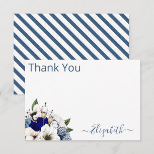 Sophisticated White Navy and Dusty Blue Floral Thank You Card