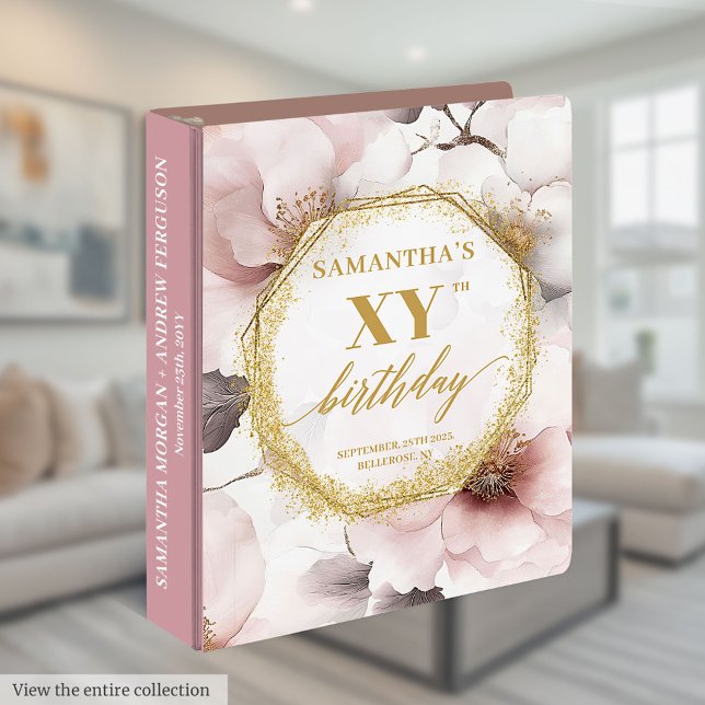 Sophistiqué Dusty Rose Gold Anniversaire Classeur (Sophisticated Dusty Pink Gold Birthday Ring Binder)