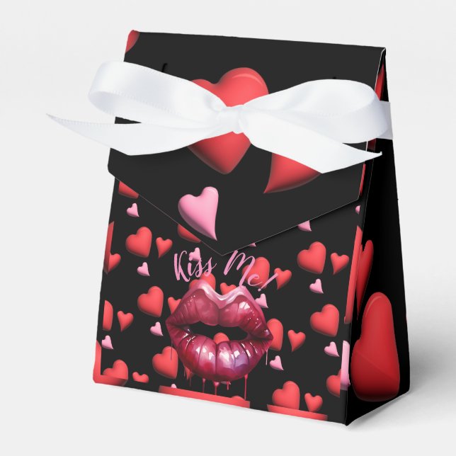 Sopping Wet Pink Lips with "Kiss Me" Text Favor Box (Front Side)