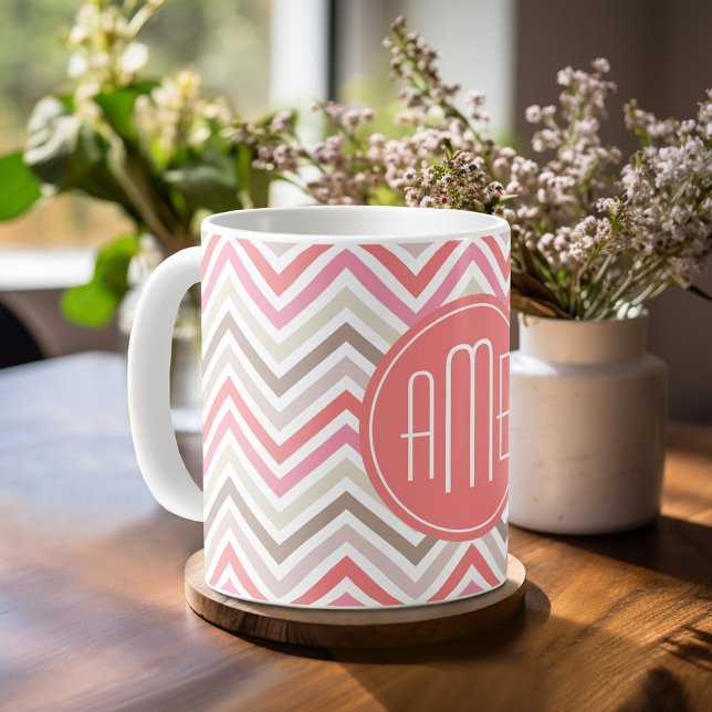 Sorbet Chevrons with Triple Monograms Coffee Mug (Personalized mug with monogram)