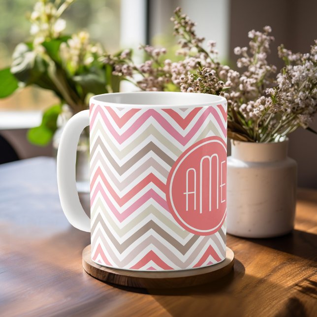 Sorbet Chevrons with Triple Monograms Coffee Mug (Mug template with monogram)