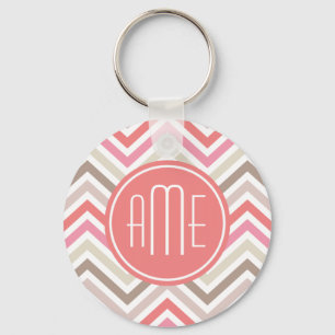 Sorbet Chevrons with Triple Monograms Keychain