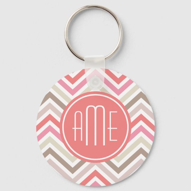 Sorbet Chevrons with Triple Monograms Keychain (Front)