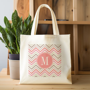 Sorbet Chevrons with Triple Monograms Tote Bag