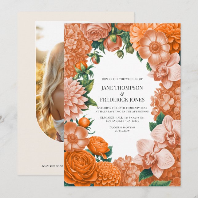 Sorbet Peach, Canteloupe Blush & Apricot Glow Invitation (Front/Back)