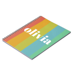Sorbet Rainbow Colours Custom Name Summer Notebook