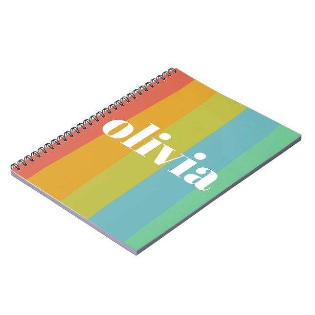 Sorbet Rainbow Colours Custom Name Summer Notebook (Left Side)