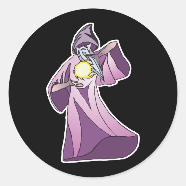 sorcerer wizard with crystal ball classic round sticker (Front)