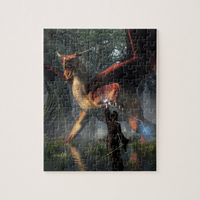 Sorceress Battling a Dragon Jigsaw Puzzle (Vertical)