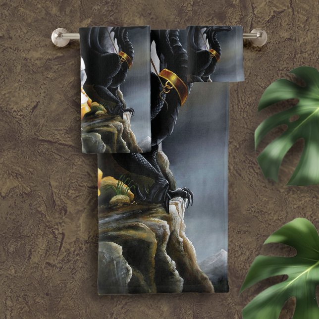 Sorceress Black Dragon Fantasy White Bath Towel Set (Creator Uploaded)