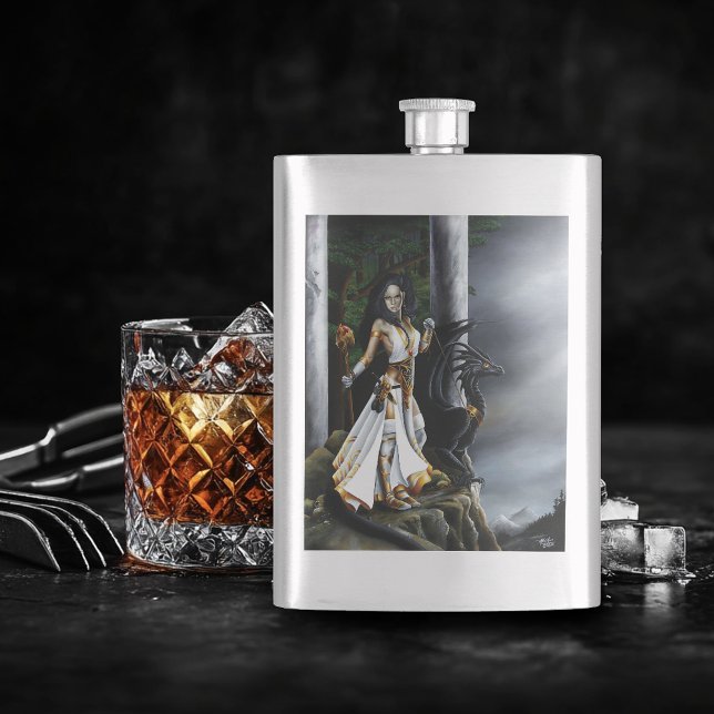 Sorceress Black Dragon Fantasy White Hip Flask (Creator Uploaded)