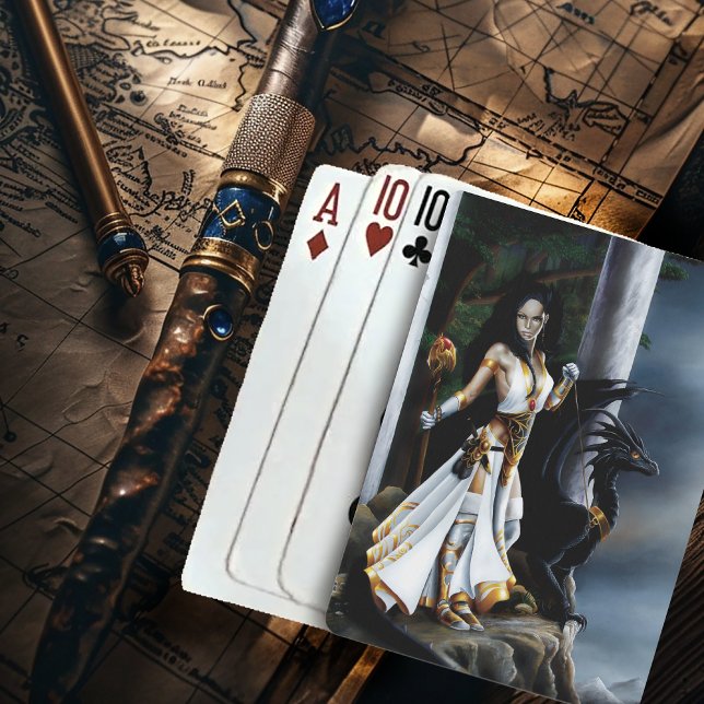 Sorceress Black Dragon Fantasy White Playing Cards (Creator Uploaded)