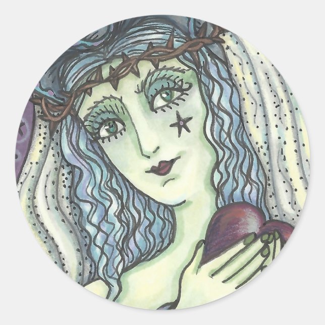 SORCERESS, GOTH WITCH HEART STICKERS Round SHEET (Front)