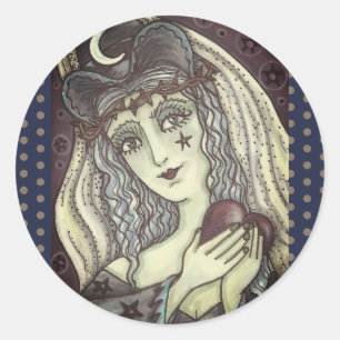 SORCERESS, GOTH WITCH HEART STICKERS Round SHEET